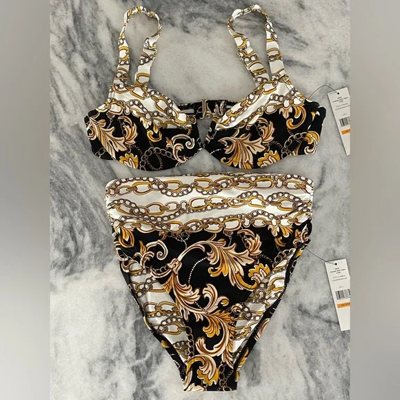 ‼️SOLD‼️Carmen Marc Valvo Swim Sense Filigree Status High Waist Bikini size S - Picture 4 of 12
